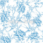 Hirondelles dans la roseraie Motif Vectoriel Sans Couture