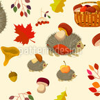 Adorables erizos en otoño Estampado Vectorial Sin Costura