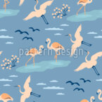 Paisaje de aves Estampado Vectorial Sin Costura