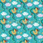 Ilustración de dragón chino Estampado Vectorial Sin Costura
