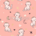 Cute Crowned Cats Seamless Vector Pattern Design