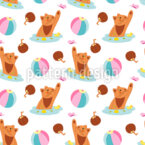 Gato bañándose Estampado Vectorial Sin Costura