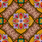 Fleurs persanes sur une grille sinueuse Motif Vectoriel Sans Couture